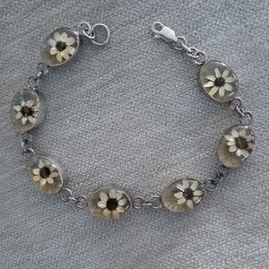 Floral flowers nature sterling silver genuine 925 bracelet